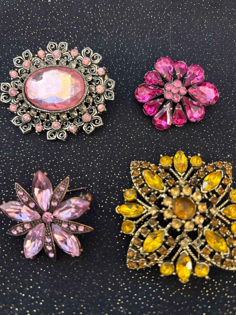 Lot of 4 Modern Rhinestone Brooches